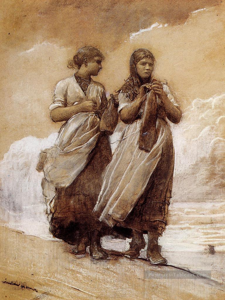 Fishergirls sur Shore Tynemouth réalisme peintre Winslow Homer Peintures à l'huile